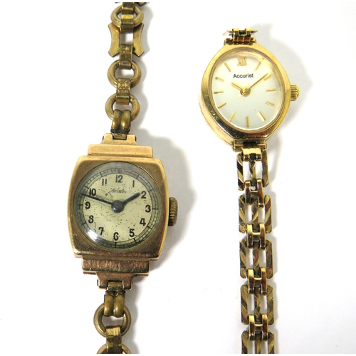 510 - Two Ladies watches, Accurist Quartz with 9ct Body & Strap plus an Aristo Watch with 9ct Body and Rol... 