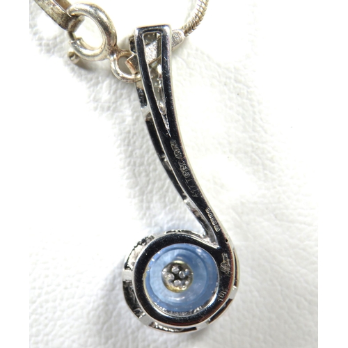 514 - Lovely 9ct White Gold Pendant of unusual shape set with a Deep Blue Aqua with Diamond to Centre, Dia... 