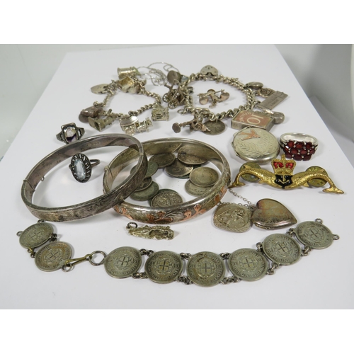 519 - Great Selection of 925 Silver items of jewellery to include two heavy charm bracelets, Bangle Bracel... 