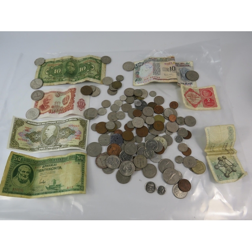 536 - Selection of vintage foreign coins and banknotes.