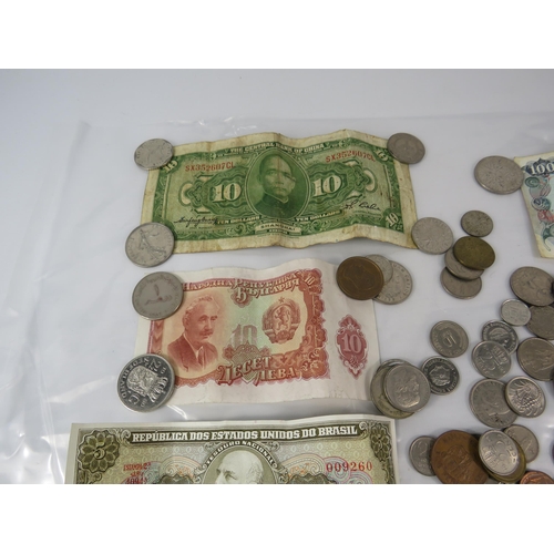 536 - Selection of vintage foreign coins and banknotes.