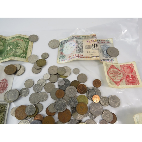 536 - Selection of vintage foreign coins and banknotes.