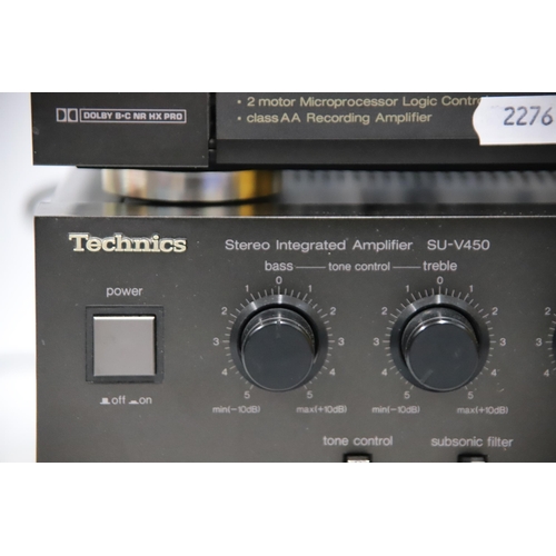 2277 - Technics stacking units, Quartz Synthesizer stereo Tuner,  CD Player, Stereo Cassette deck. All powe... 