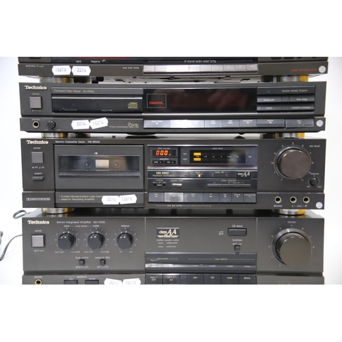 2277 - Technics stacking units, Quartz Synthesizer stereo Tuner,  CD Player, Stereo Cassette deck. All powe... 