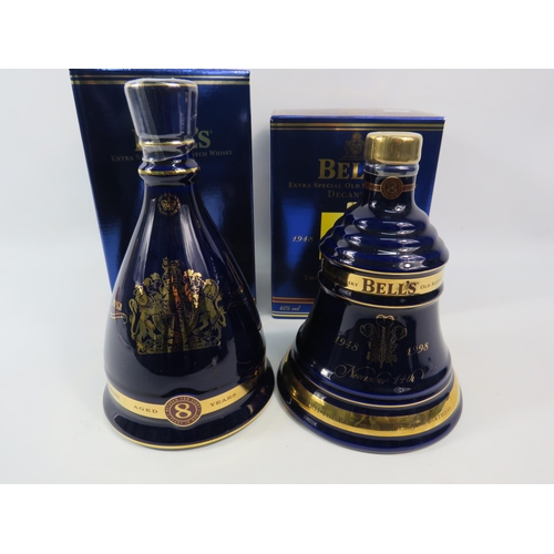 596 - Two Bells whiskey full decanters, Royal commemortive Golden Jubilee and Prince of Wales 50th birthda... 