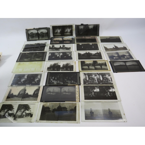 728 - 28 Glass stereoview slides from the Victorian and possibly Edwardian period. Inc Hampton Court, Boat... 