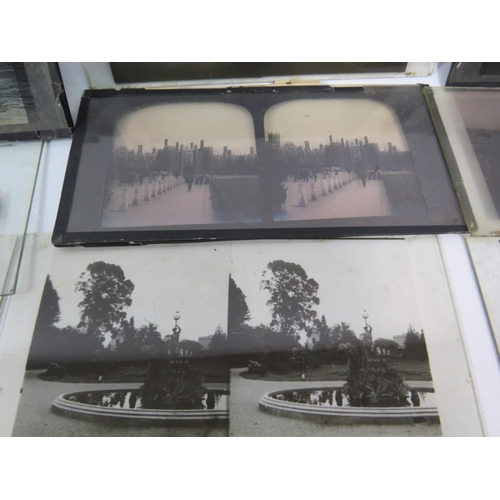 728 - 28 Glass stereoview slides from the Victorian and possibly Edwardian period. Inc Hampton Court, Boat... 