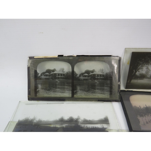 728 - 28 Glass stereoview slides from the Victorian and possibly Edwardian period. Inc Hampton Court, Boat... 