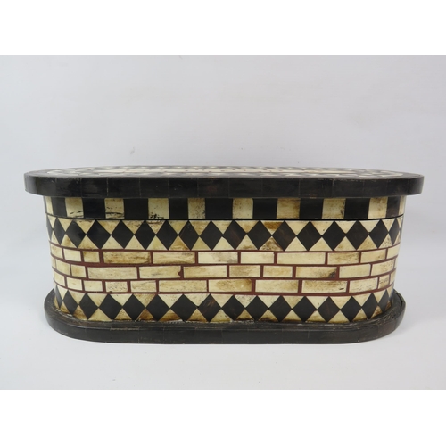 749 - Large wooden jewellery box inlaid with bone, 15