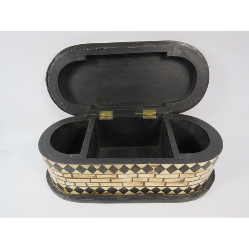 749 - Large wooden jewellery box inlaid with bone, 15