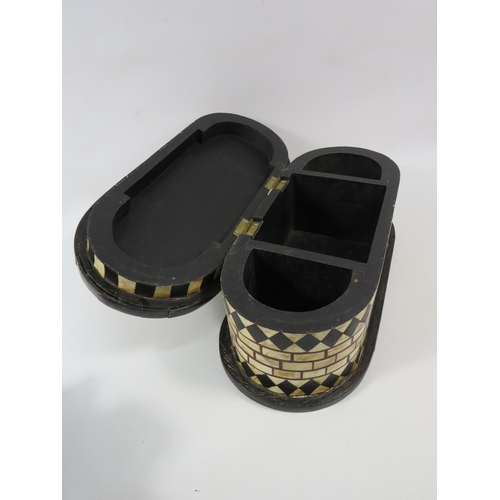 749 - Large wooden jewellery box inlaid with bone, 15