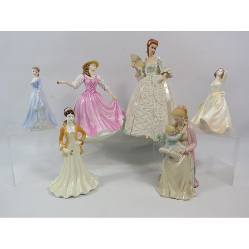 754 - Six porcelain figurines of ladies by Coaport, Compton woodhouse etc.