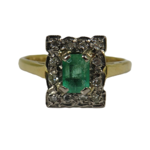 500A - Vintage Emerald & Diamond Set Art Deco Style Ring.  Emerald measures approx 5 x 4mm with inclusion t... 