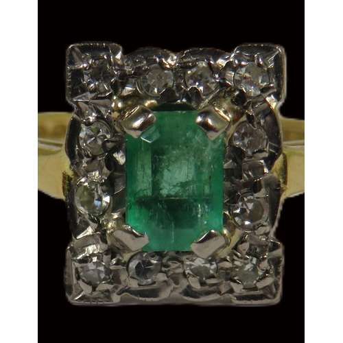 500A - Vintage Emerald & Diamond Set Art Deco Style Ring.  Emerald measures approx 5 x 4mm with inclusion t... 