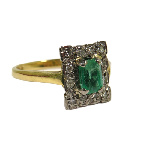 500A - Vintage Emerald & Diamond Set Art Deco Style Ring.  Emerald measures approx 5 x 4mm with inclusion t... 