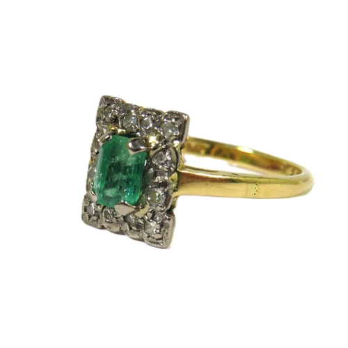 500A - Vintage Emerald & Diamond Set Art Deco Style Ring.  Emerald measures approx 5 x 4mm with inclusion t... 