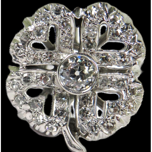 501A - 1920's Era Art Deco Style Ring with Multiple Diamonds set in a four leaf Clover pattern and set on a... 