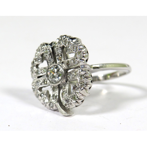 501A - 1920's Era Art Deco Style Ring with Multiple Diamonds set in a four leaf Clover pattern and set on a... 