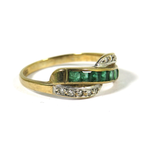 506A - 9ct Yellow Gold Ring set with Emeralds & Diamonds.  Finger size 'L'    1.6g