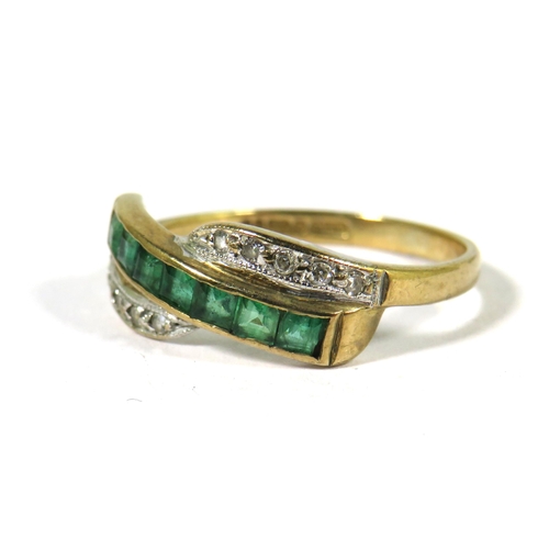 506A - 9ct Yellow Gold Ring set with Emeralds & Diamonds.  Finger size 'L'    1.6g