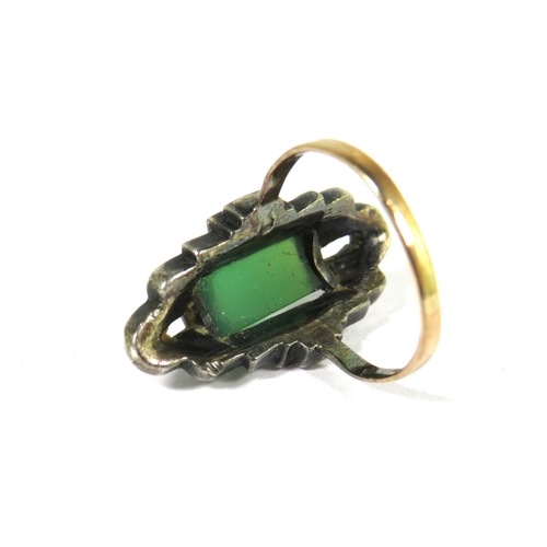 508A - Art Deco Style Emerald Set Marcasite Ring set in a Silver mount with 9ct Yellow Gold Shank.  Finger ... 