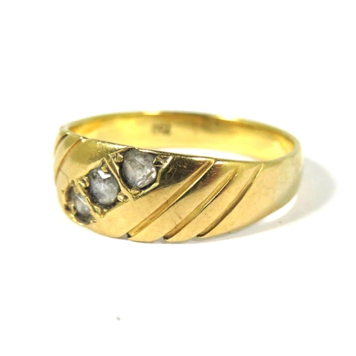 513A - 18ct Yellow Gold Signet Ring set with Three Diamonds,. Finger size 'O'   4.1g