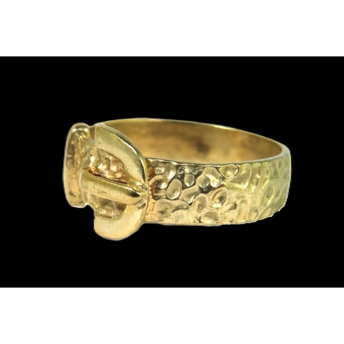 515A - 9ct Yellow Gold Gents Buckle Ring with attractive hammered finish.  Finger size 'S'    4.5g