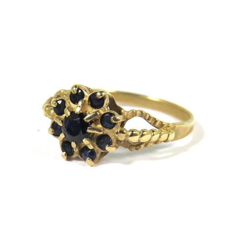 529A - 9ct Yellow Gold Ring set with Sapphires in a Flower pattern.  Finger size 'L-5'   1.8g