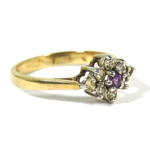 530A - 9ct Yellow Gold Ring set with Amethyst and CZ Gemstones.  Finger size 'M-5'   2.2g