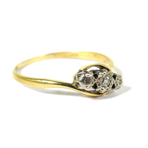 532A - 18ct Yellow Gold Ring set with Three Tiny, Illusion Set Diamonds on Platinum mount.  Finger size 'T'... 