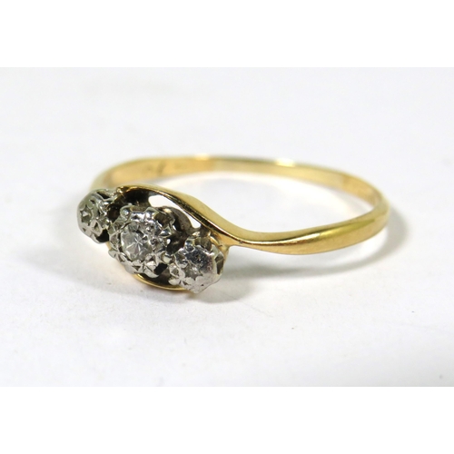 532A - 18ct Yellow Gold Ring set with Three Tiny, Illusion Set Diamonds on Platinum mount.  Finger size 'T'... 