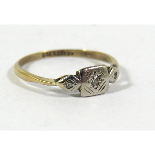 538A - 9ct Yellow Gold ring set with Three Tiny Diamonds in an Illusion setting. Finger size M-5 to N   1.2... 