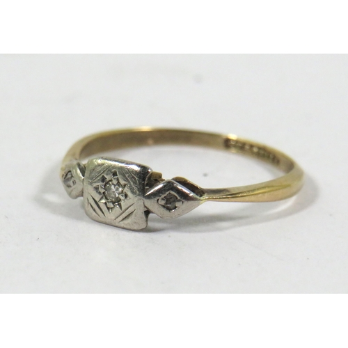 538A - 9ct Yellow Gold ring set with Three Tiny Diamonds in an Illusion setting. Finger size M-5 to N   1.2... 