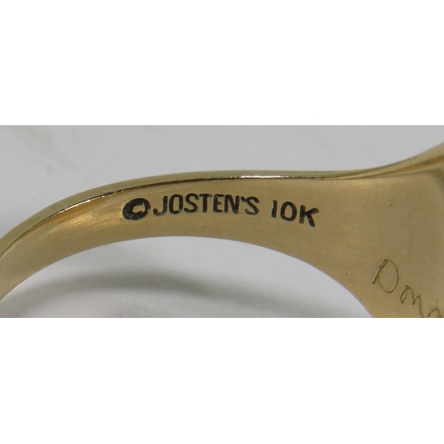 539A - Interesting 10ct Yellow Gold High School Ring by Jostens.  Finger size R   5.6g