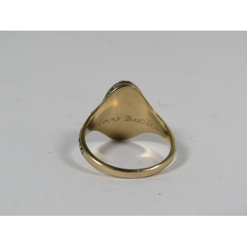 539A - Interesting 10ct Yellow Gold High School Ring by Jostens.  Finger size R   5.6g