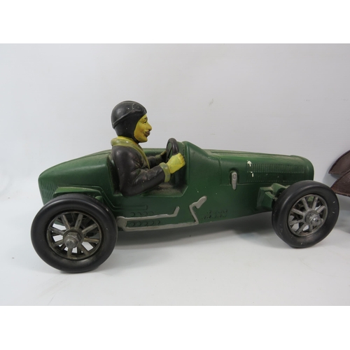 807 - THIS LOT HAS NOW BEEN WITHDRAWN BY THE VENDOR.
Large tin model car plus a ceramic model car with dri... 