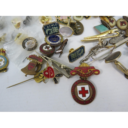 327a - Selection of Cufflinks, tie pins and pin badges.