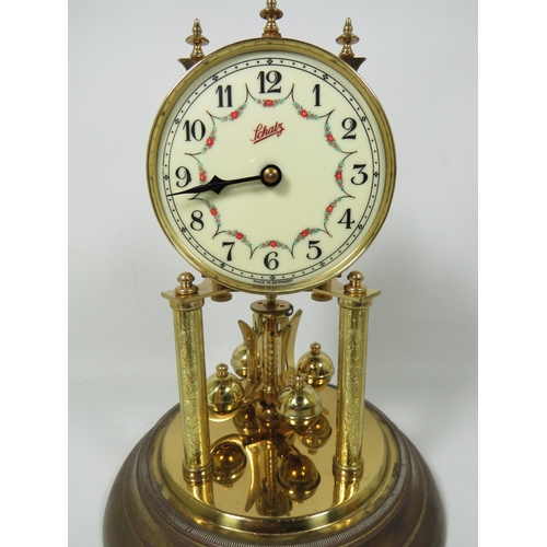 252A - Vintage Mechanical Anniversary clock by 'Schatz' with Glass dome, Adjustable feet. With key in runni... 