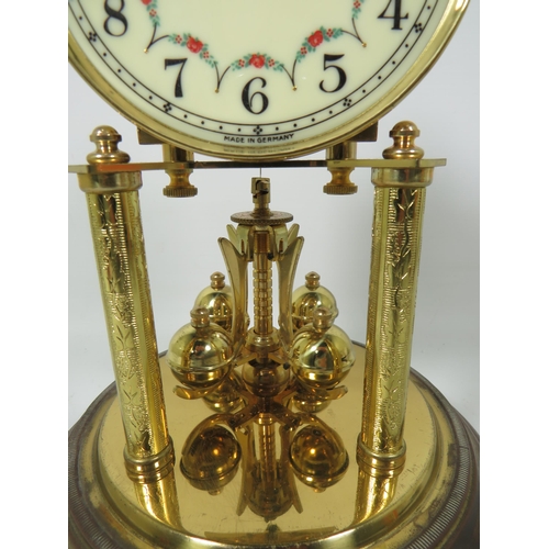 252A - Vintage Mechanical Anniversary clock by 'Schatz' with Glass dome, Adjustable feet. With key in runni... 