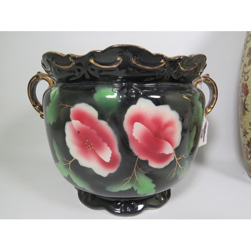 259A - Large 20th Century Oriental Enamelled Vase 18 inches tall together with a Chinese Jug with hand appl... 