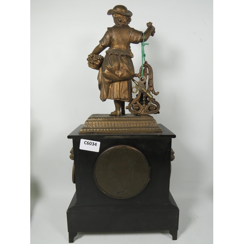 81A - Lovely 19th Century French made Mantle Clock with Spelter decoration to top with matching Slate and ... 