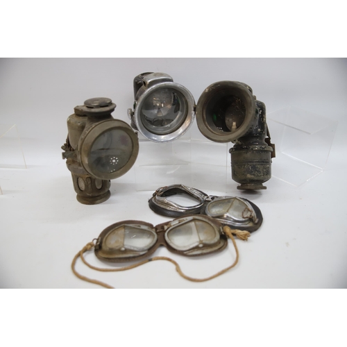 865 - Vintage Carbide lamps and Motoring/Motorcycle Goggles. See photos.