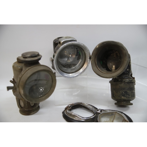 865 - Vintage Carbide lamps and Motoring/Motorcycle Goggles. See photos.