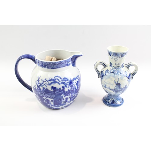 647 - Antique Blue & White Pottery Inc Delft Ware, Victorian Jug     574785