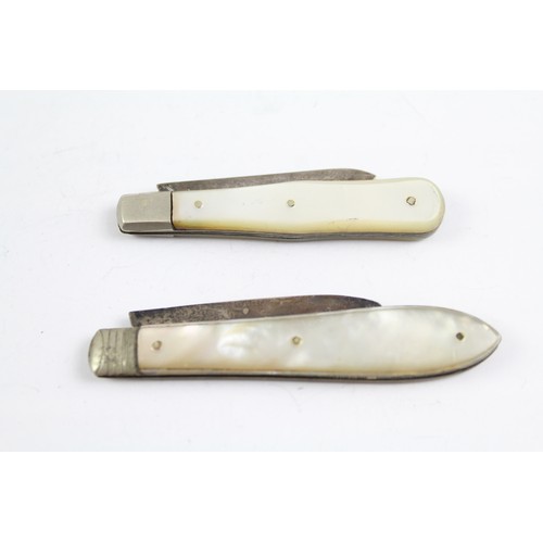 662 - 2 x Antique Hallmarked .925 Sterling Silver Mop Fruit Knives (25g)     657337