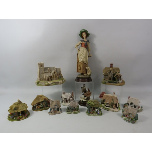 1097 - Mixed lot to include Liliput lane cottages, Country artist bird figurine and a resin figurine of a l... 