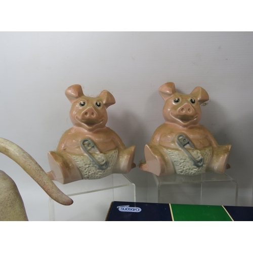 1099 - Mixed lot to include Studio pottery, Wade pig banks, and cat figurines including one by Coalport. Et... 