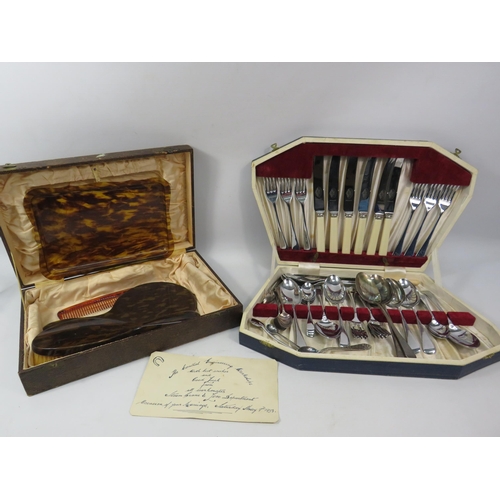 1108 - 1950s Cutlery set and dressing table grooming set.