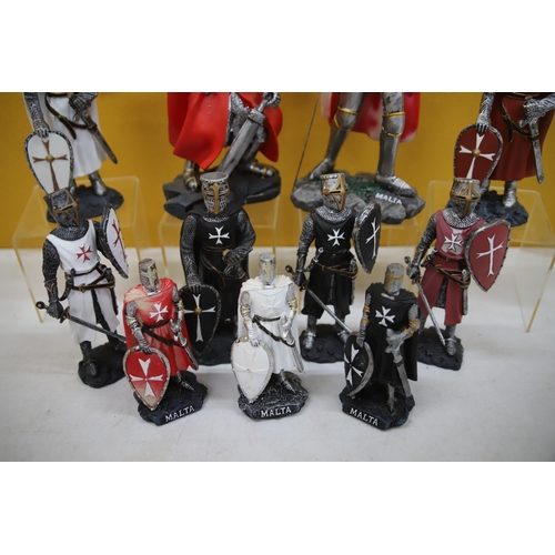 952 - Nice Selection of Medieval Knight figures from Resin. Tallest 10 inches tall. See photos.