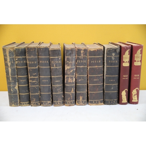 Eleven Hard Back copies of Punch , some dating from 1880's. see photos ...